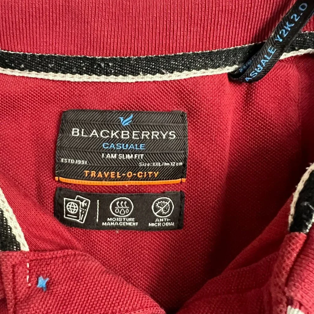 Blackberrys Casuale Mens XXL‎ Red Polo Shirt Travel-O-City Moisture Wicking